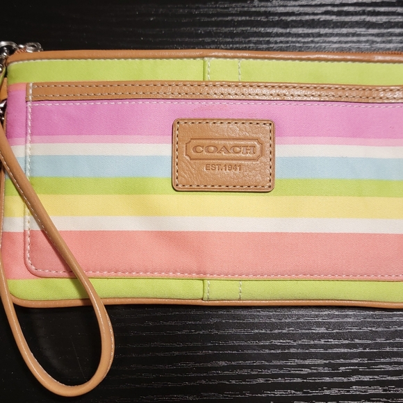 Coach Pastel Striped Wristlet - Picture 1 of 3